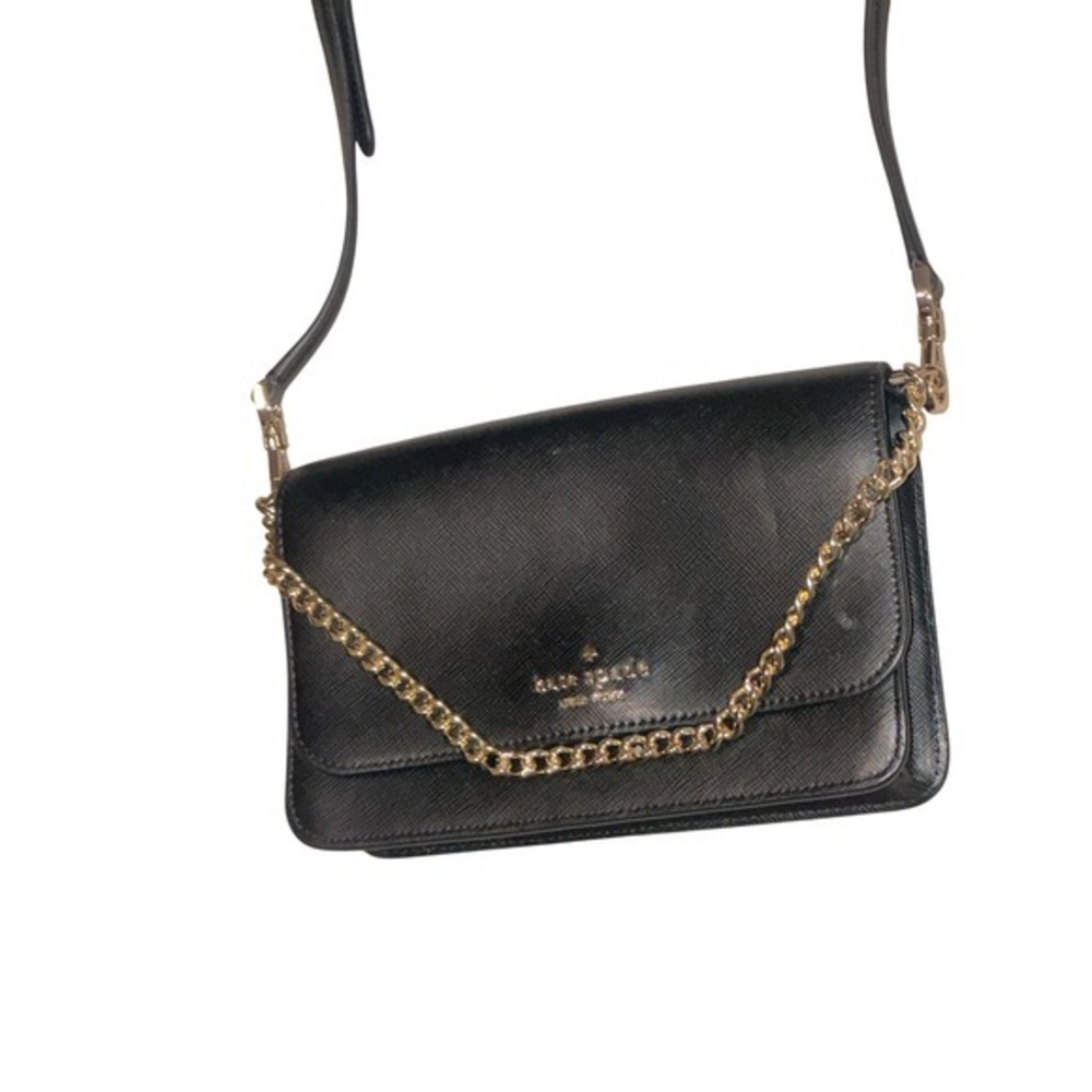 Rare Vintage Style Kate Spade Black Leather Chain design Crossbody Bag_5